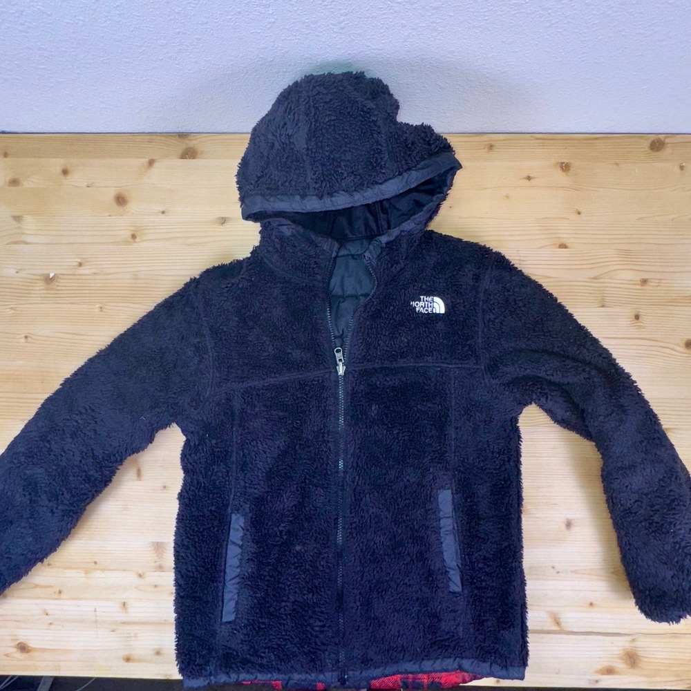 The North Face Boys Reversible Sherpa Fleece Puffer Jacket Size L 14/16 Plaid